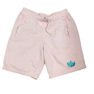 Adidas Peach Sweat Shorts Mens Size Medium Side Zip Pockets Pink Logo Pull On